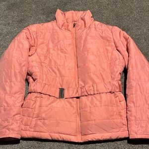 Ny&Co Size XL Puffer Coat Coral Peach Quilted Jacket with Belt lightweight warm